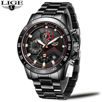 

LIGE 2020 Military Watches Men Stainless Steel Band Waterproof Quartz Wristwatch Chronograph Clock Male Fashion Sport Watch Hot