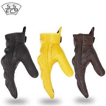 

Vintage Motorcycle Leather Gloves Driving Racing Riding Motorcycle Mountain Bicycle Glove Motocross Genuine Leather Yellow Glove