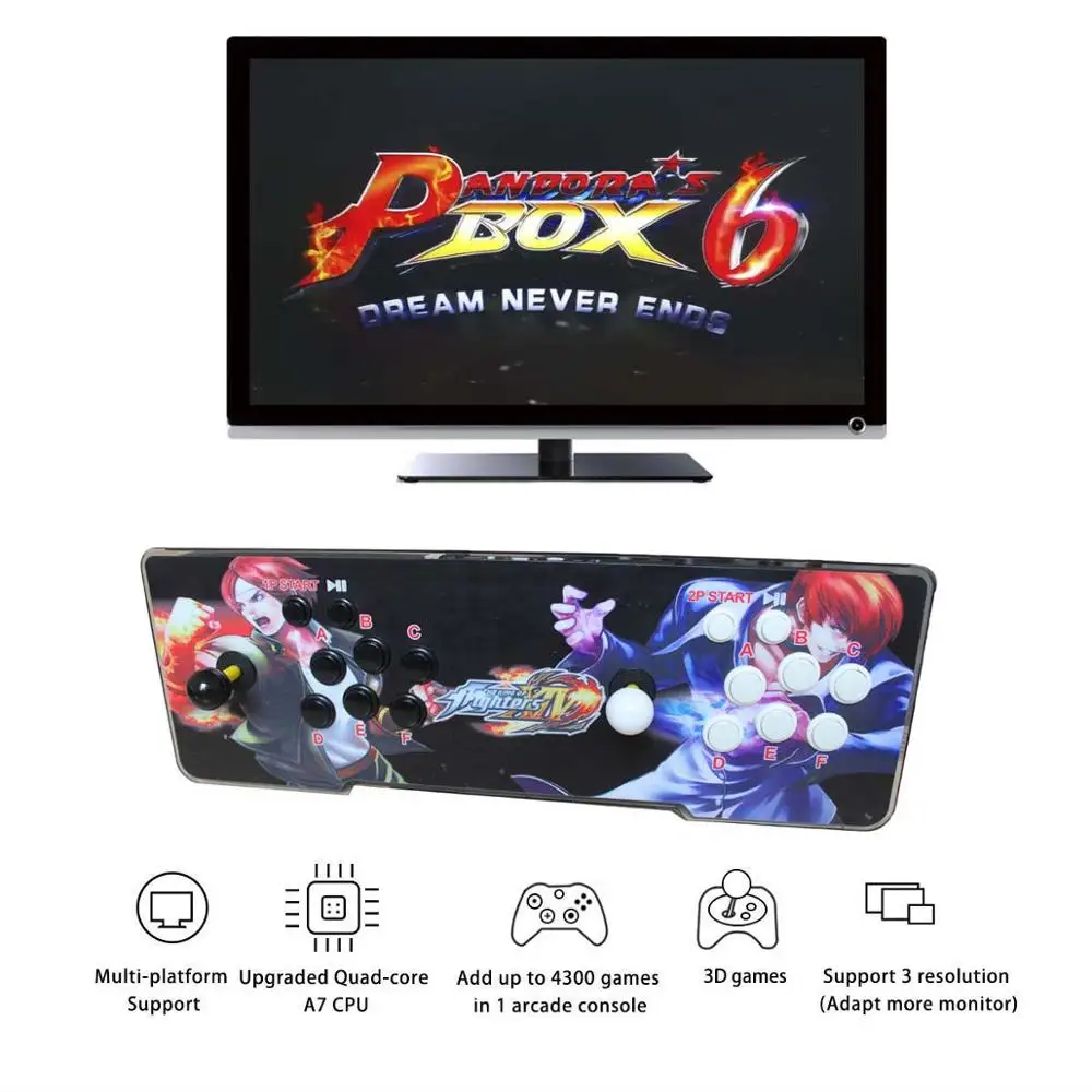 Pandoras Box 6 1300 аркадная консоль, поддержка 3D игр, добавить больше игр, список любимых, алфавитный порядок, классификация игр - Цвет: KOF Black
