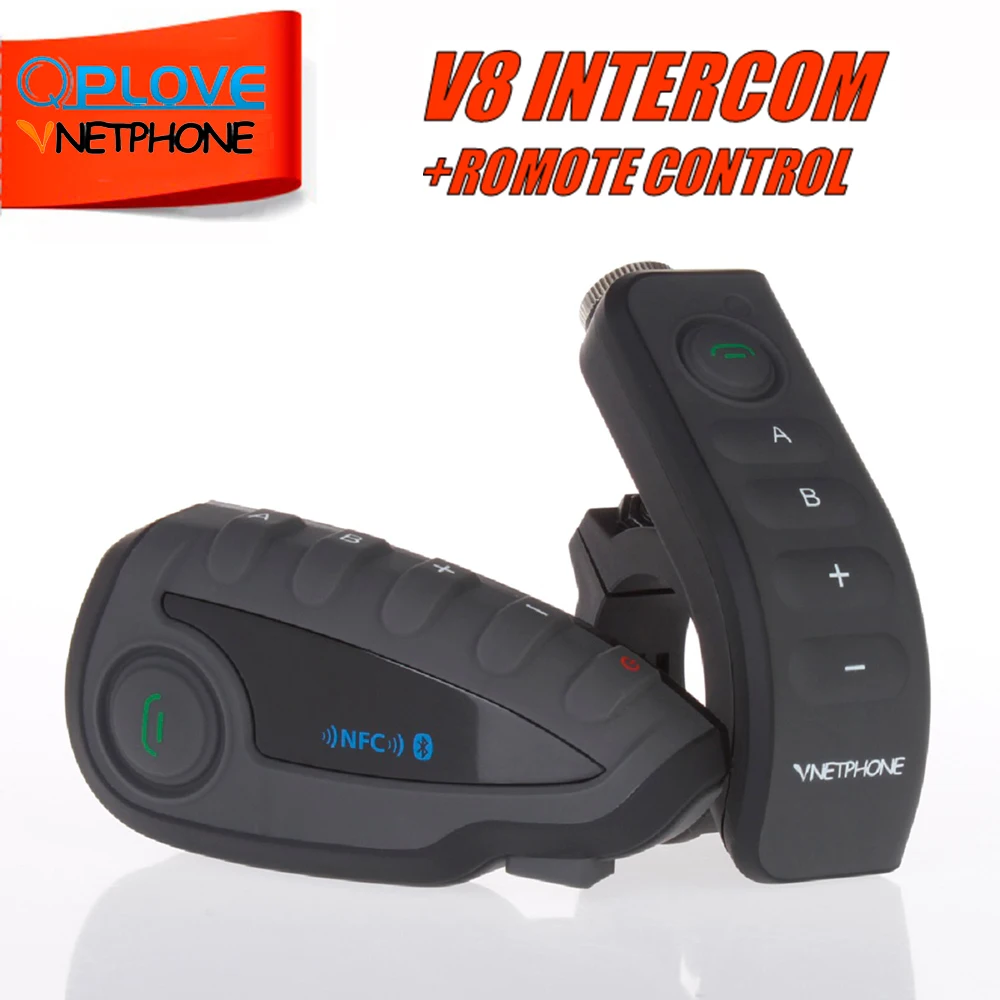 QPLOVE Vnetphone V8 Bt-s2 Bluetooth Интерком NFC Мотоцикл Руль дистанционного управления коммуникатор мотоциклетный шлем гарнитура