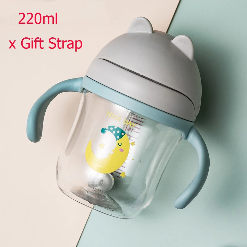Green 220ml 2 использования детская бутылка для воды для кормления младенцев мультфильм гравитационный шар чашка с откидной крышкой Герметичная тренировочная ручка соломинка для напитков бутылка 300 мл - Цвет: Green 220ml