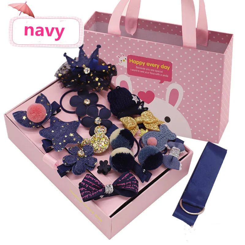 18 Pcs/Box Children Cute Hair Accessories Set Baby Fabric Bow Flower Hairpins Barrettes Hairclips Girls Headdress christmas Gift - Color: F