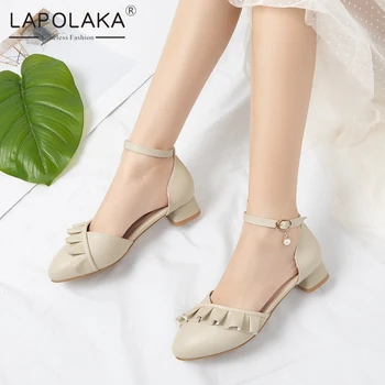 

Lapolaka 2020 New Arrivals Large Size 46 Sweet Women Sandals Hoof Heels Round Toe Ruffles Pumps Summer Casual Woman Shoes