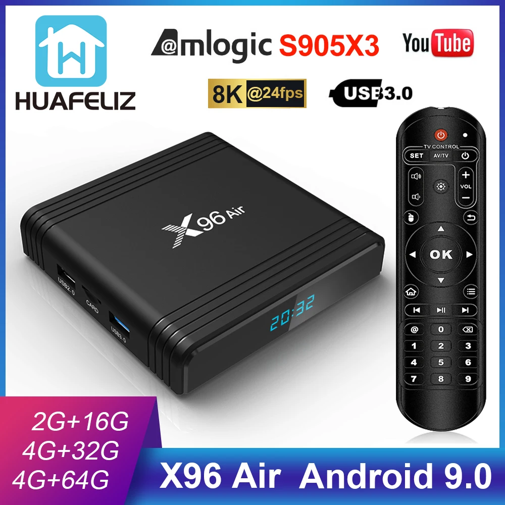 Предпродажа X96 Air Amlogic S905X3 Мини Android 9,0 ТВ приставка 4 Гб 64 ГБ 32 ГБ wifi 4K 8K 24 кадров в секунду Netflix X96Air 2 Гб 16 Гб телеприставка PK A95