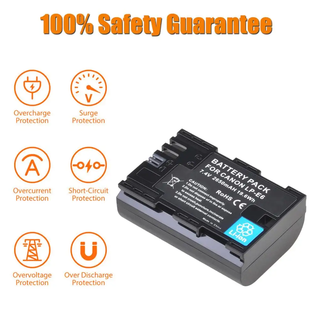 LP-E6 LP-E6N Camera Battery for Canon EOS R5 90D 60D 70D 80D 5D II