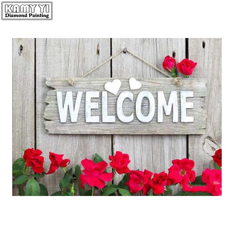 5D Diamond Painting Full Drill Square Landscape Picture Of Rhinestones Mosaic Cross Stitch Welcome Wall Decor | Дом и сад
