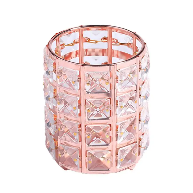 Rose Gold Round Держатель для кистей для макияжа, Хрустальная ручка, настольный органайзер, контейнер для хранения мелочей, для домашних общежитий(Золотой, квадратный - Цвет: Rose Gold Round