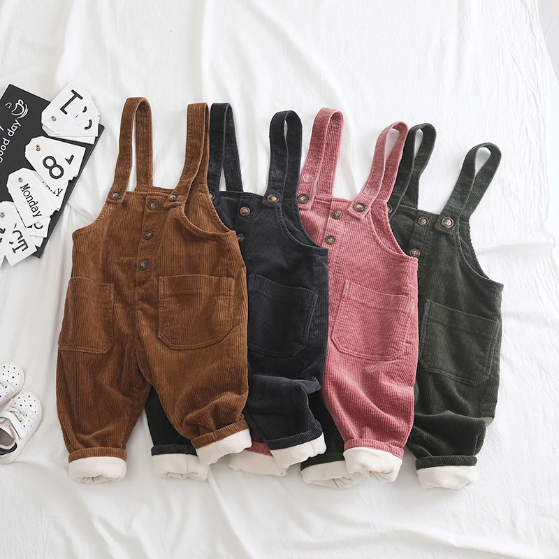 

new 2019 winter 80-100cm boys girls thick warm fleece inside corduroy overall 1pc baby boy baby girl romper kids winter romper
