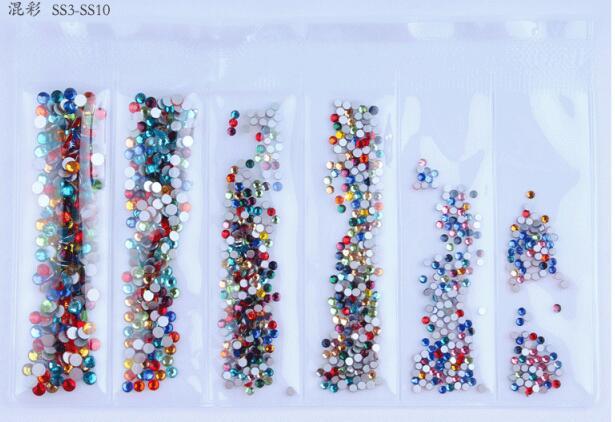 Colors Nail Rhinestones 1 Pack 1 Bag about 1440 PCS Mixed Size Round Flat-back AB Crystal/Rhinestone