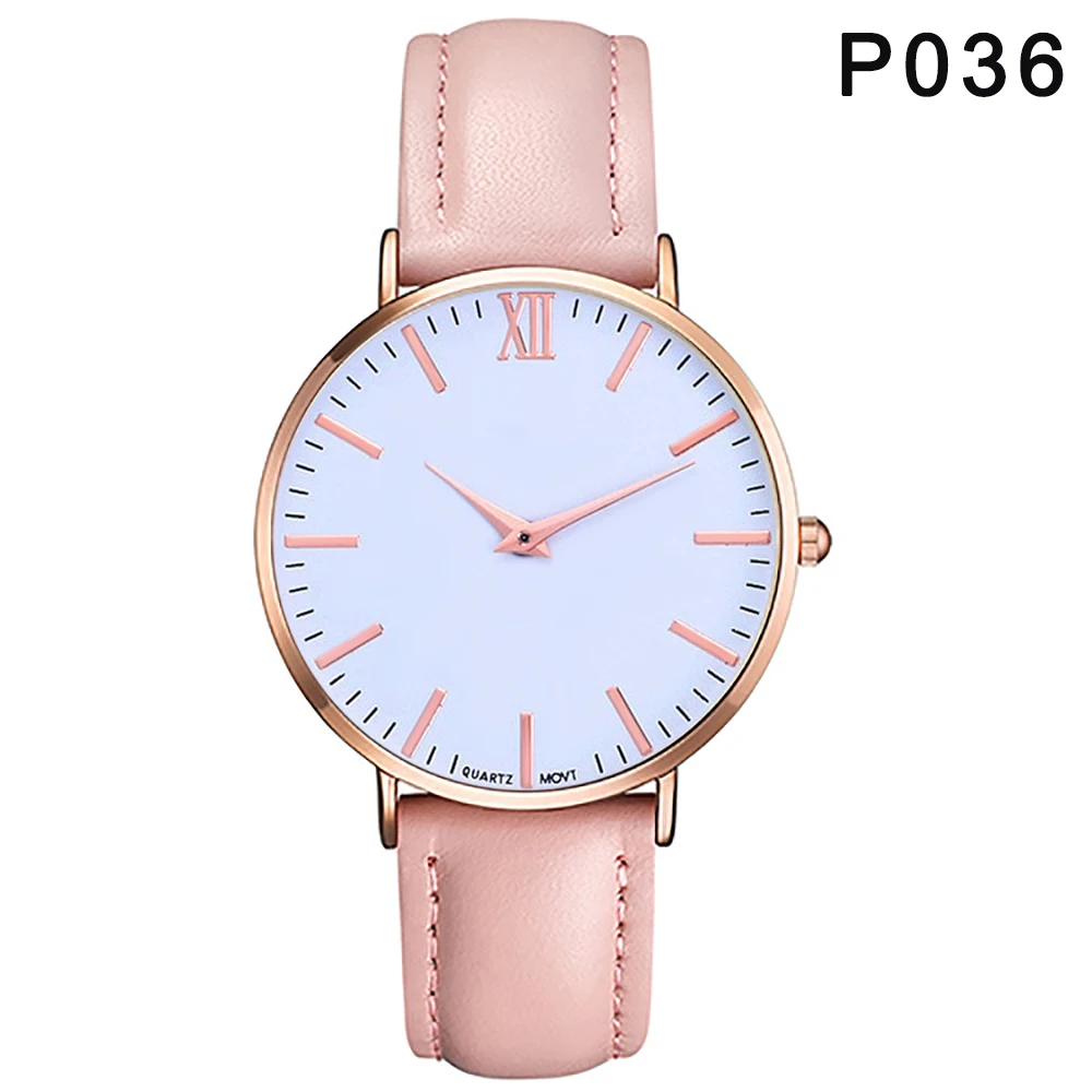 Pink P036 Изысканные прецизионные кварцевые часы для женщин классический сплав циферблат с PU кожаный браслет TH36 - Цвет: Pink P036