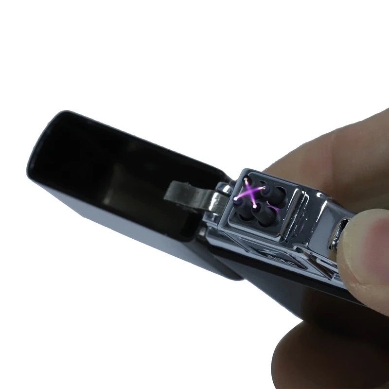 Cross Double Arc плазменная Зажигалка Usb ветрозащитные, импульсные металлические электронные зажигалки(черный