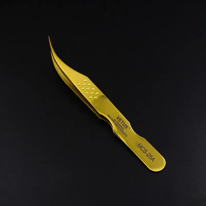 25A-Gold Vetus Original MCS Series New Style Premium Eyelashes Tweezers Ultra Fine Tip Improve for 3D 6D Lashes Extensions - Цвет: 25A-Gold