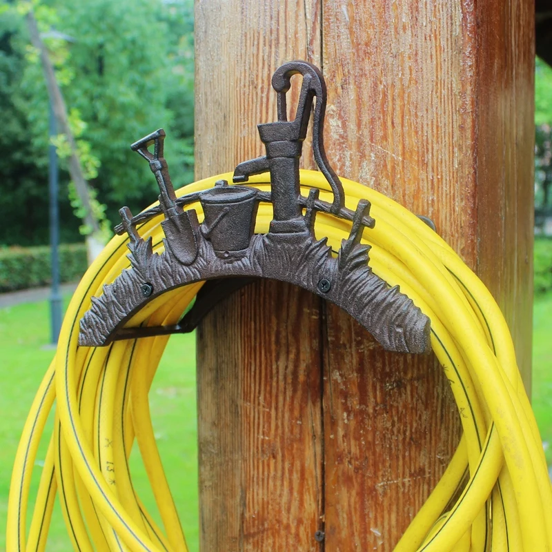Wrought Iron Hose Rack Holder Shovel Garden Decorative Reel Wrought Iron Hose Rack Holder Shovel