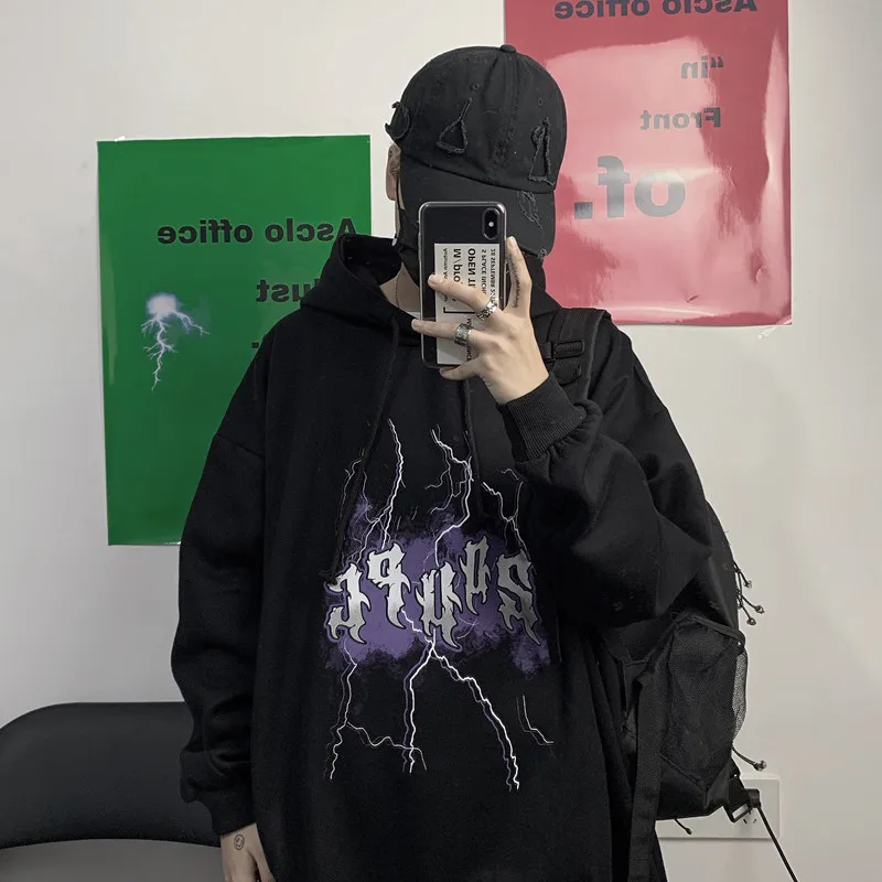Lychee Harajuku Dark Lightning с буквенным принтом женские флисовые толстовки Повседневная Свободная Женская Спортивная толстовка с капюшоном Зимний пуловер