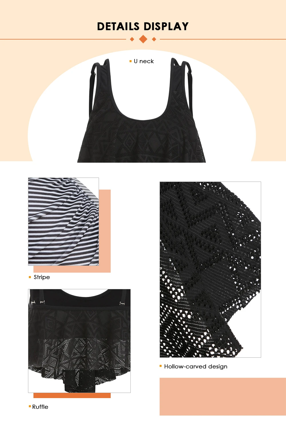 Perforated Flounce Floral Striped Ruched Tankini Swimsuit