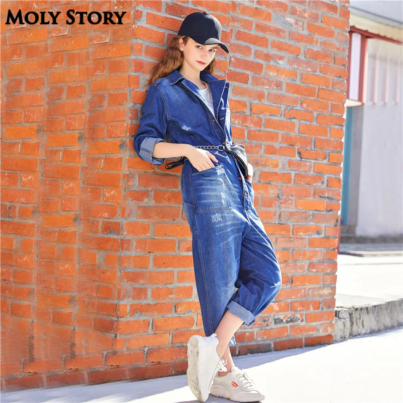 

Casual Loose Plus Size Denim Overalls Women Jean Jumpsuit Boyfriend Wide Leg Jeans Pants Trousers