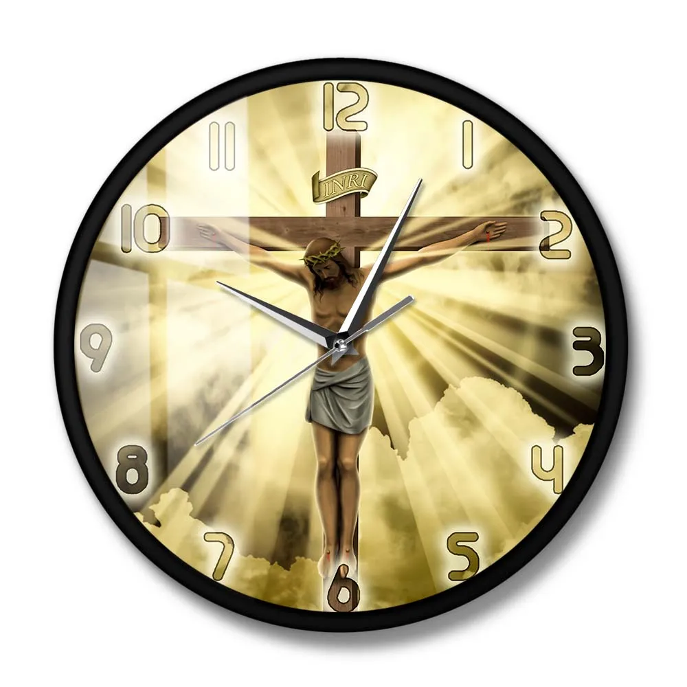 Jesus Christ On Cross Good Friday Calvary Wall Clock Christian Spiritual God Prayer Silent Wall Clock Bible Faith Home Decor 5