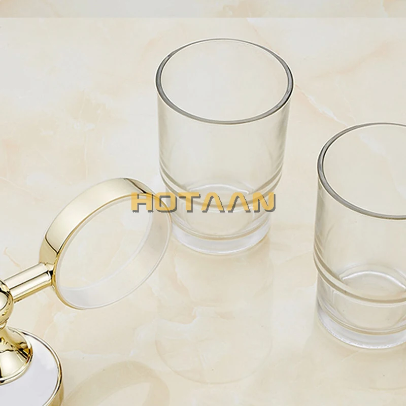 Gold Color Tumbler Holders Double Glass Cup Holders Wall-mount Toothbrush Tooth Cup Bathroom Accessories Fittings