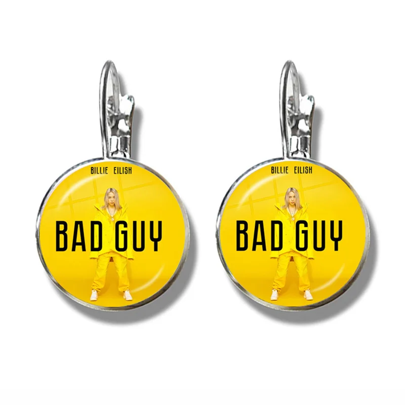 Не Улыбайтесь мне, серьги Billie Eilish BAD GUY, популярная хип-хоп певица, модные 16 мм стеклянные серьги кабошон для женщин, мужчин, фанатов, подарок