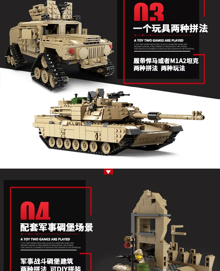 1463 шт Военная серия M1A2 классический танк DIY строительные блоки армейский солдат фигурки оружие кирпичи наборы обучающие игрушки для мальчиков