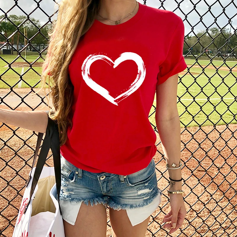 Hearts Women T shirts Casual Harajuku Love Printed Tops Tee Summer Female T shirt Short Sleeve T shirt For Women Clothing