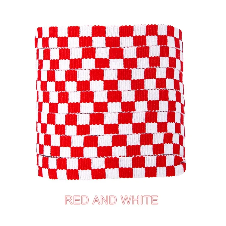 red and white Пара модных двухцветных шнурков в клетку, подходящих для всех типов обуви, 6 цветов на выбор - Цвет: red and white