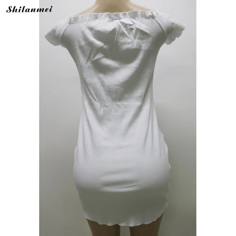 Летнее женское платье Vestidos сексуальное с открытыми плечами белое однотонное клубное мини-платье знаменитостей вечерние платья облегающее платье