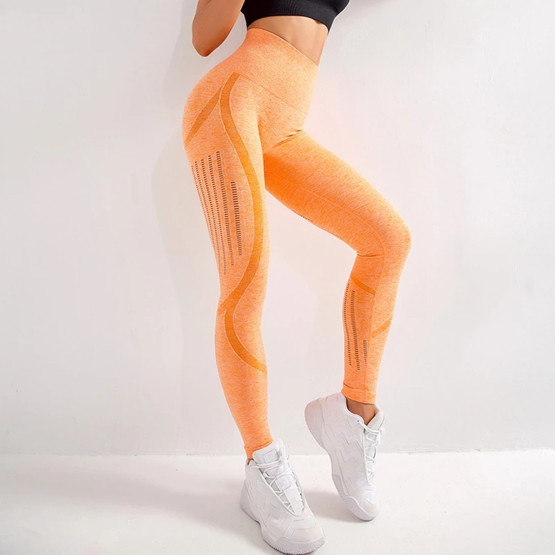 Orange BINAND Hollow Yoga Leggings Sport Women Fitness Energy Sports Pants Push Up Gym Seamless Leggings Training Yoga Pants Women - Цвет: Orange