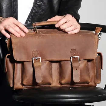 

Men Leather Handbags Casual Vintage Male Crossbody Shoulder Bag Men's Travel Bags Laptop Briefcase Bag For Man