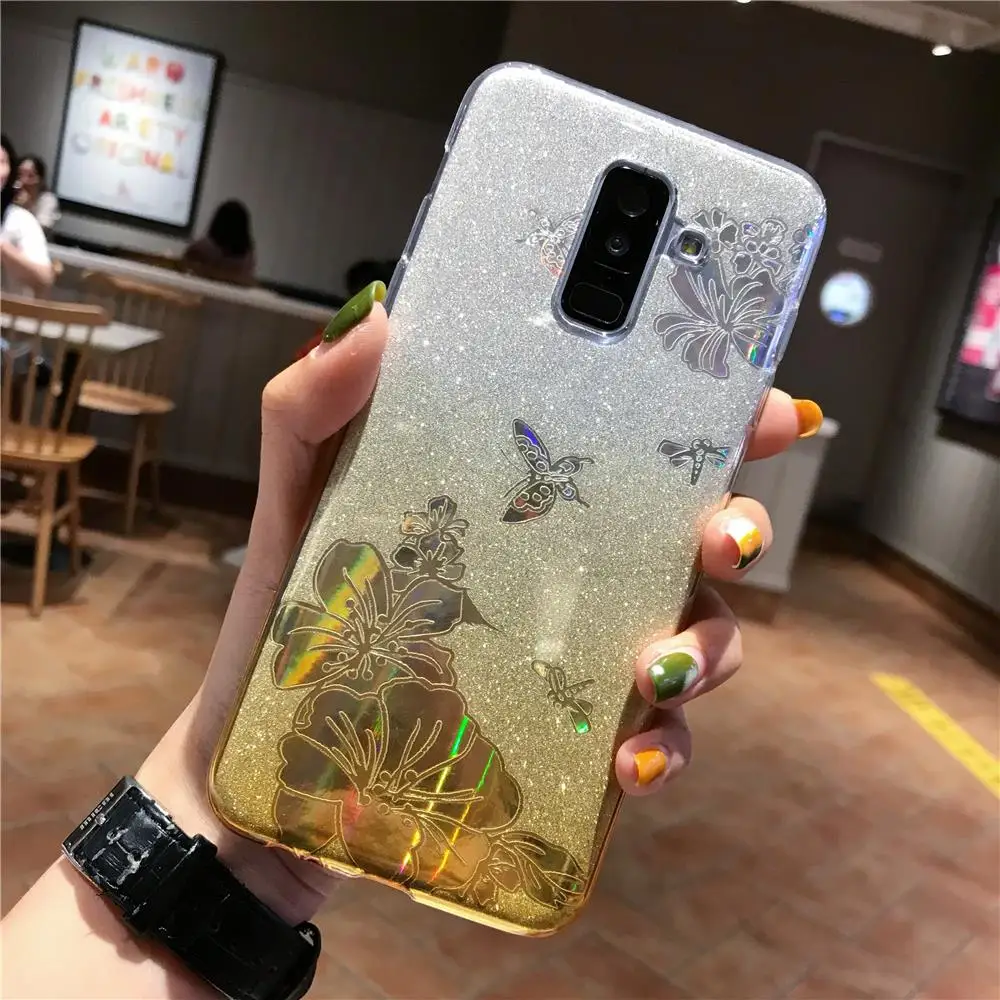 Gradient Buterfly Rose Flower Glitter TPU Case For Samsung Galaxy S9 S8 Plus S7 Edge S10 5G S10E Note 10 9 Cover Soft Phone |