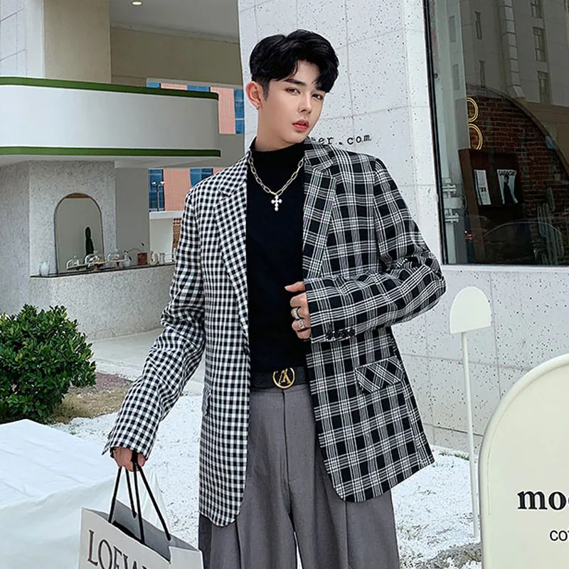 Мужская Осенняя клетчатая свободная повседневная куртка, Мужская винтажная модная уличная одежда в стиле хип-хоп, Блейзер, пальто, верхняя одежда