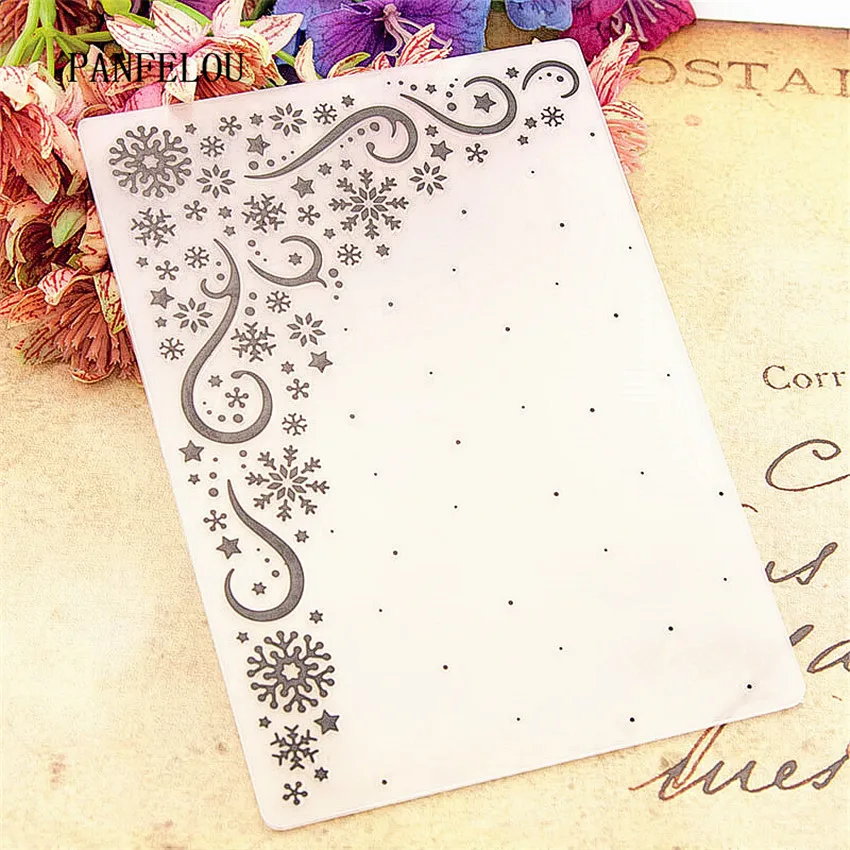 

PANFELOU 10.5x14.8 Snowflake ribbon Embossing folders Plastic For Scrapbooking DIY Template Fondant Cake Photo Album Card Making