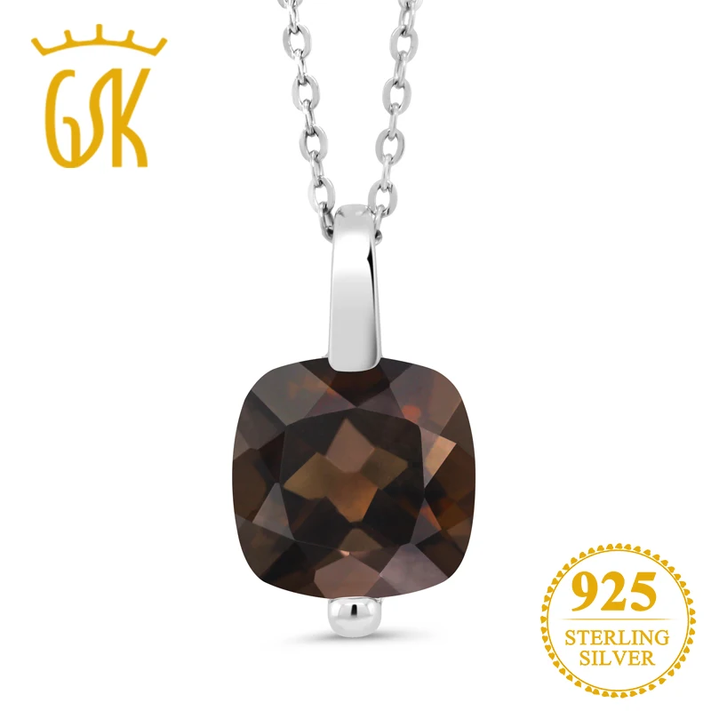 GemStoneKing 3,07 Ct подушка шахматная доска Натуральный дымчатый кварц 925 пробы серебряный кулон ожерелье для женщин хорошее ювелирное изделие