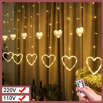 220V Eu Plug 2.5M Led Hart Fairy Gordijn Light Kerst Guirlande String Lights Lamp Voor Nieuwjaar Wedding decoratie