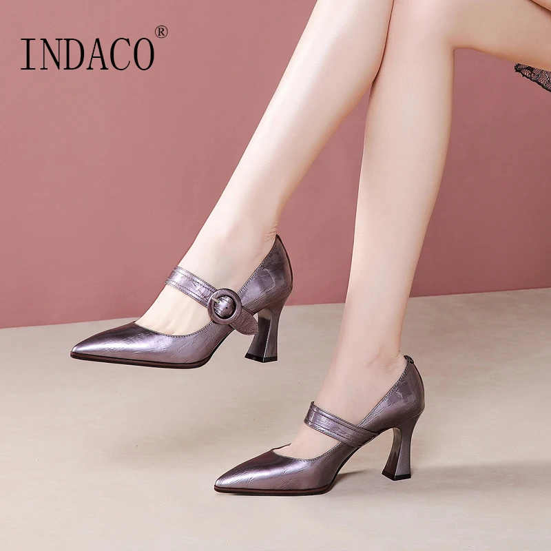 

Women Pumps High Heel Pointed Toe Slip on 7.5cm Leather Heel Shoes for Woman