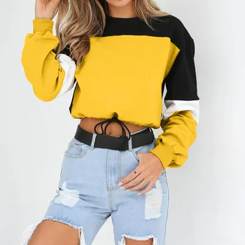 

2019 Autumn Winter Sweatshirt Womens Hooded Long Sleeve Splcing Color Sweatshirts Pullover Tops Blouse d2