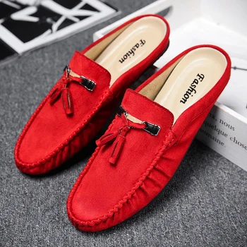

Tassel Half Shoes for Men Summer Genuine Leather Loafer Slip-On Slippers Casual Backless Driving Loafers for Man Mule Masculino