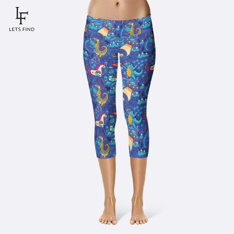 LETSFIND Godzilla In Cartoon Style Print Fantastic Animals Women Capri Leggings High Waist Plus Size Elastic Slim Mid-Calf Pants LETSFIND Godzilla In Cartoon Style Print Fantastic Animals Women Capri Leggings High Waist Plus Size Elastic Slim Mid-Calf Pants