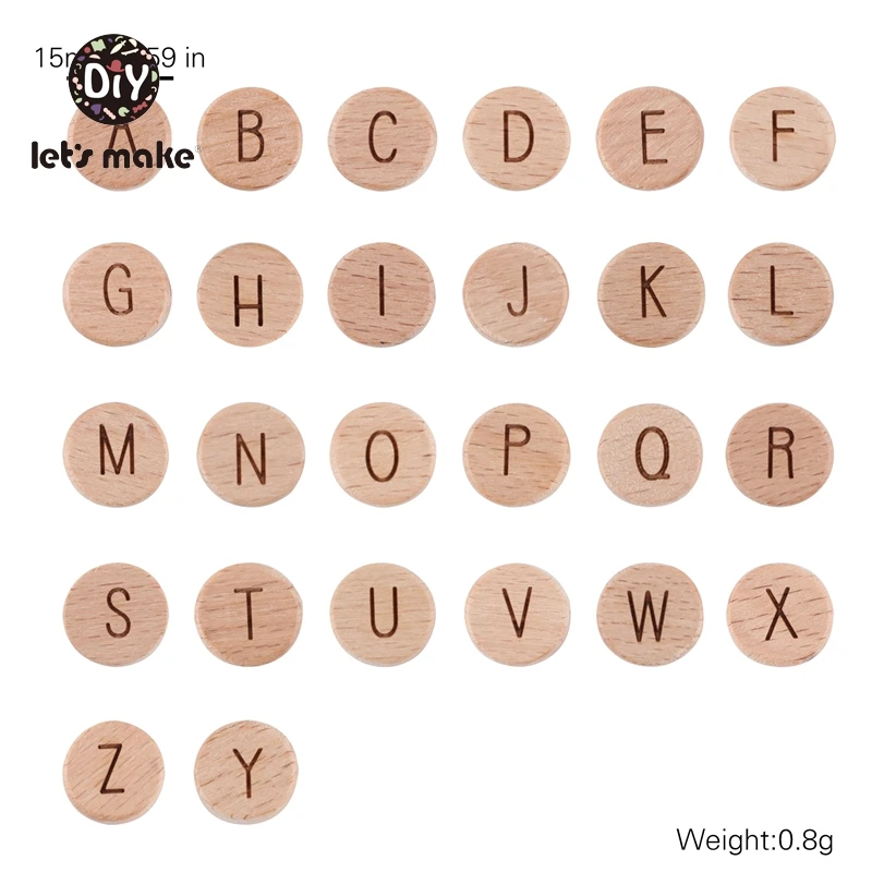 Let's Make 26 English Alphabet Letter 10pcs Personalized Custom Baby Name Wooden Beads Beech Rough DIY Accessories Baby Teether