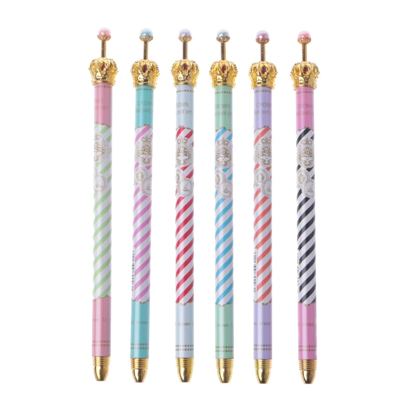 6Pcs Princess Crown Premium Gel Pen Black Ink Marker Lovely Polka Dot Stationery LX9A