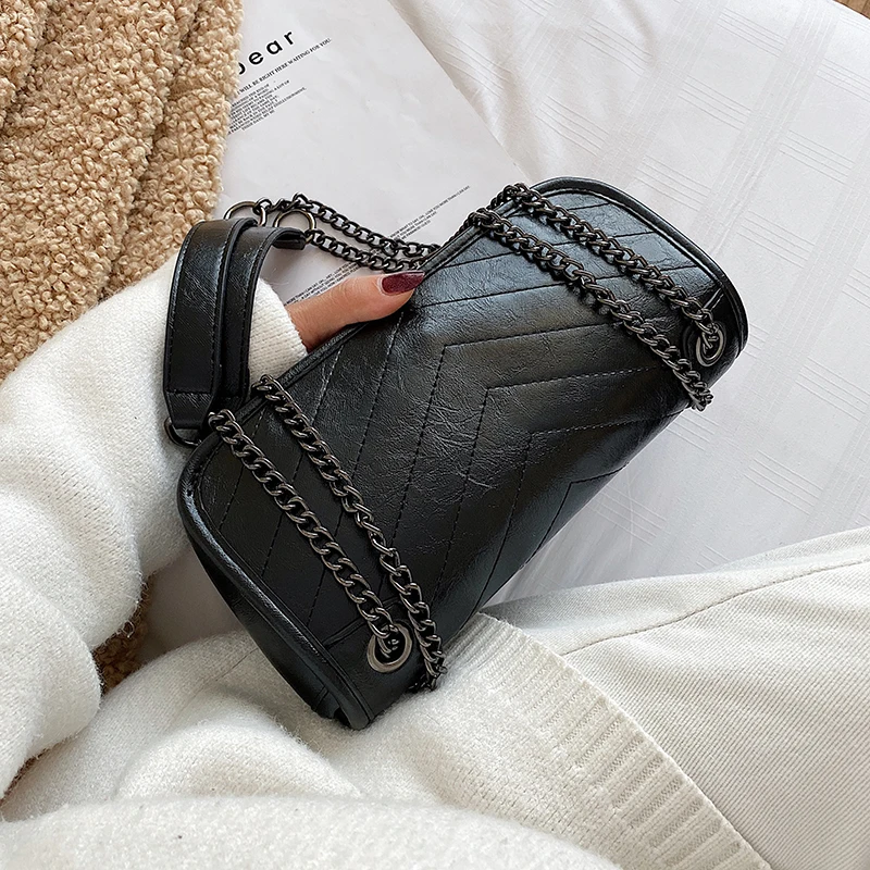 

Chain PU Leather Crossbody Bags For Women 2019 Small Solid Color Shoulder Messenger Bag Lady Travel Handbags and Purses