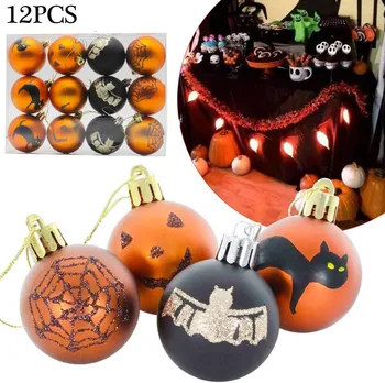 

12Pcs Halloween Wreath Ball Shatterproof Hanging Ornaments Bat Pumpkin Ghost Spider's Web Drops Decorations Party Supplies