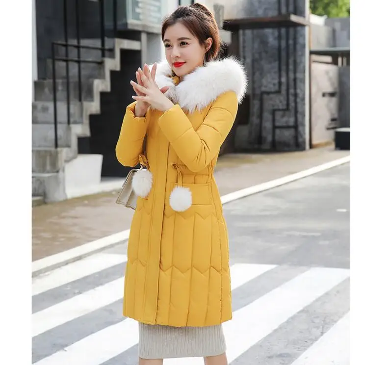 Yellow YOCALOR теплые зимние куртки женские пальто 5XL Плюс Размер Длинная парка Базовая куртка Верхняя одежда зимняя одежда капюшон с хлопковой подкладкой - Цвет: Yellow