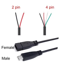 2pin 4pin fio usb 2.0 tipo c macho fêmea plug extensão tipo de soldagem USB-C diy reparação cabo carregador conector para huawei xiaomi