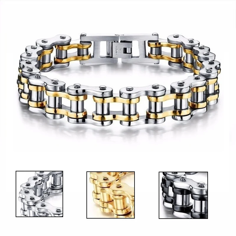 Bracelet Mens Bangles Jewelry Link-Chain Bicycle-Style Punk Motorcycle Stainless-Steel