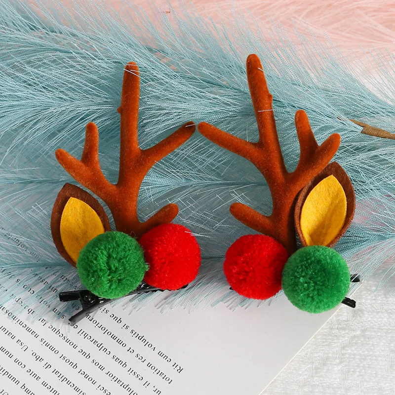 2pcs hair clips-4 1 пара корейских модных рождественских симпатичных заколок для волос, оленьи рога, грибы, искусственный мех, шарики для девушек и женщин, заколки для волос, аксессуары для волос - Цвет: 2pcs hair clips-4