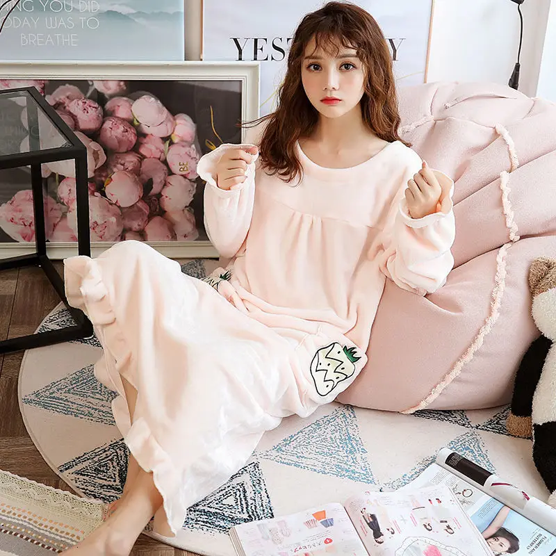 hooded nightgown Зимняя Коралловая флисовая ночная рубашка, теплая ночная рубашка с капюшоном и карманами, длинное платье для сна, Свободная Повседневная Ночная рубашка, XXL, розовая - Color: hooded nightgown