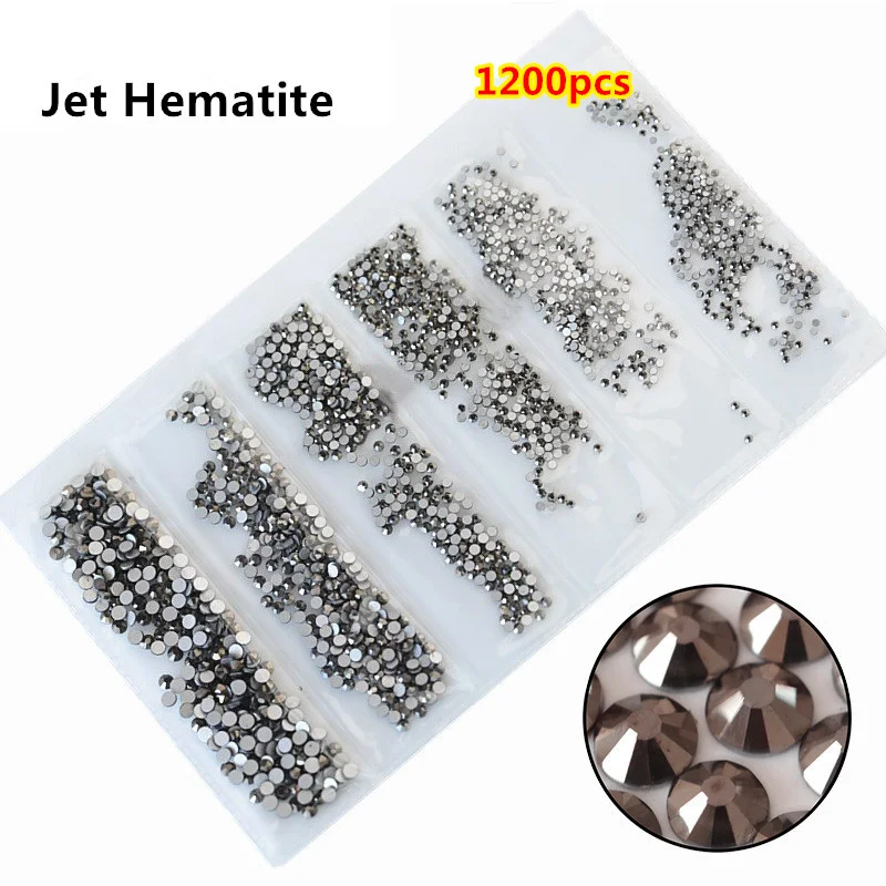 Jet Hematite 1440 шт стеклянные стразы кристалл страз перегородка смешанный размер DIY Маникюр 3D хрустальные ногти искусство стразы украшения - Цвет: Jet Hematite