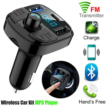 

Bluetooth Car Kit FM Transmitter FM Modulator Music MP3 Player 2.4A QC3.0 Car Charger Handsfree Call USB Type-C Port TF Card