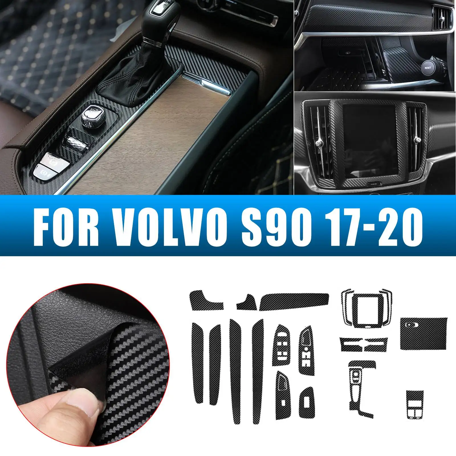 

Для Volvo S90 2017-2020 наклейки для внутренней центральной консоли из углеродного волокна